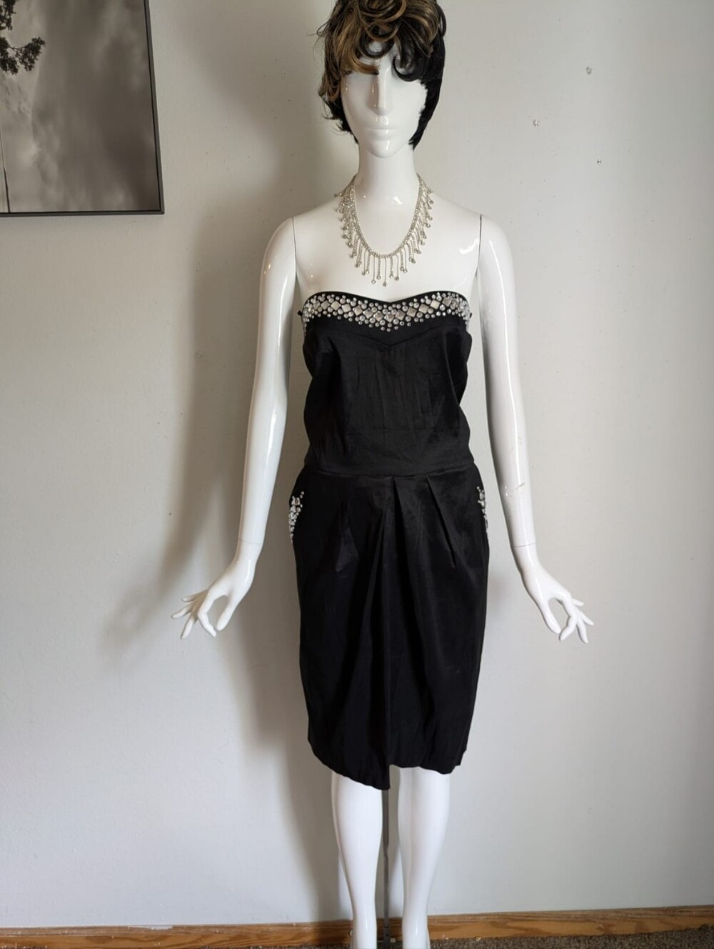 Deb Black Strapless Rhinestone Embellished Cocktail Dress Size 2X